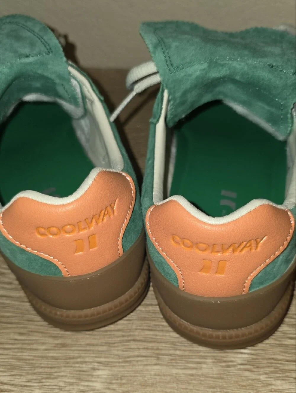 Coolway Green Suede Athletic Sneakers with White Laces and Tan Sole